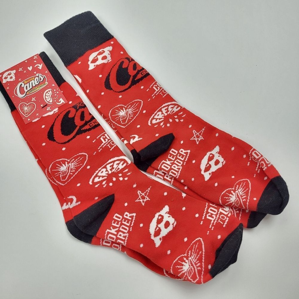 NWT - Raising Cane's Red & Black "Fresh Cooked To Order" Unisex Socks (2 pairs)